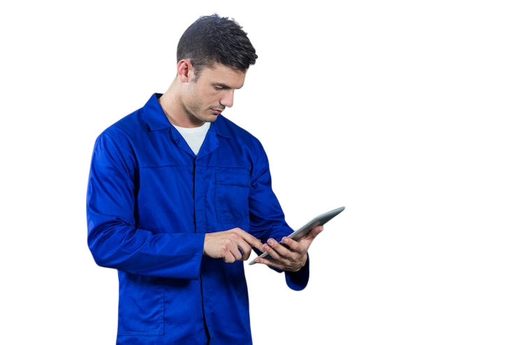 Mobile technician performing a mandatory vehicle inspection on-site